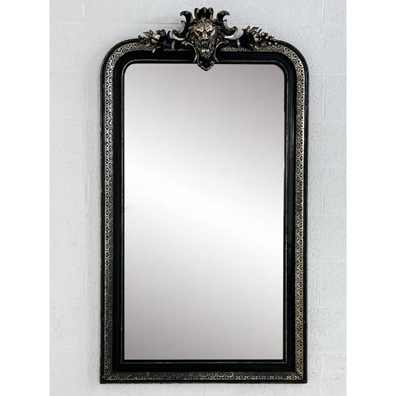 Vintage mirror in blackened wood and silver