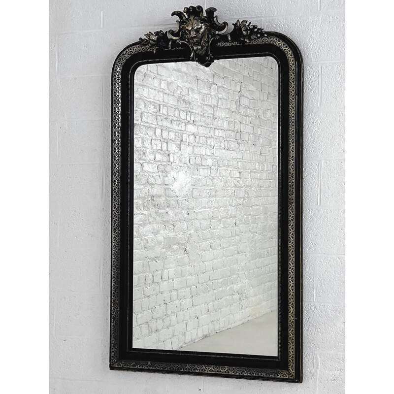 Vintage mirror in blackened wood and silver