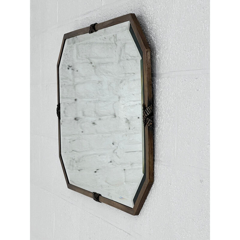 Miroir vintage Art Deco de forme octogonale sur cadre en laiton