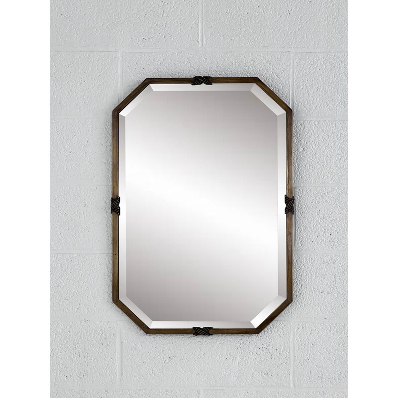 Espelho octogonal Art Deco vintage com moldura de latão