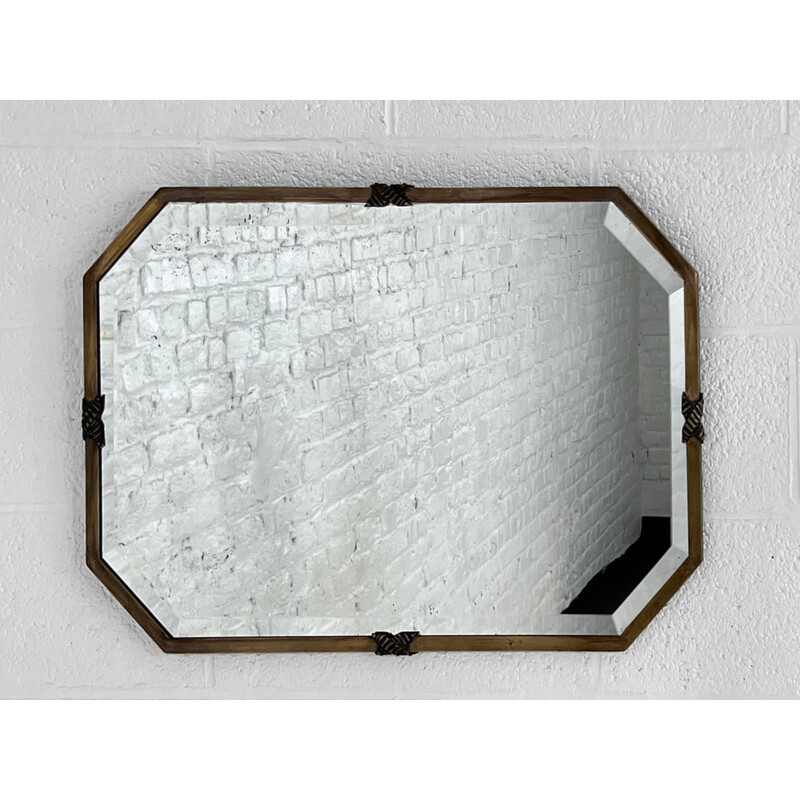 Vintage Art Deco octagonal mirror on brass frame