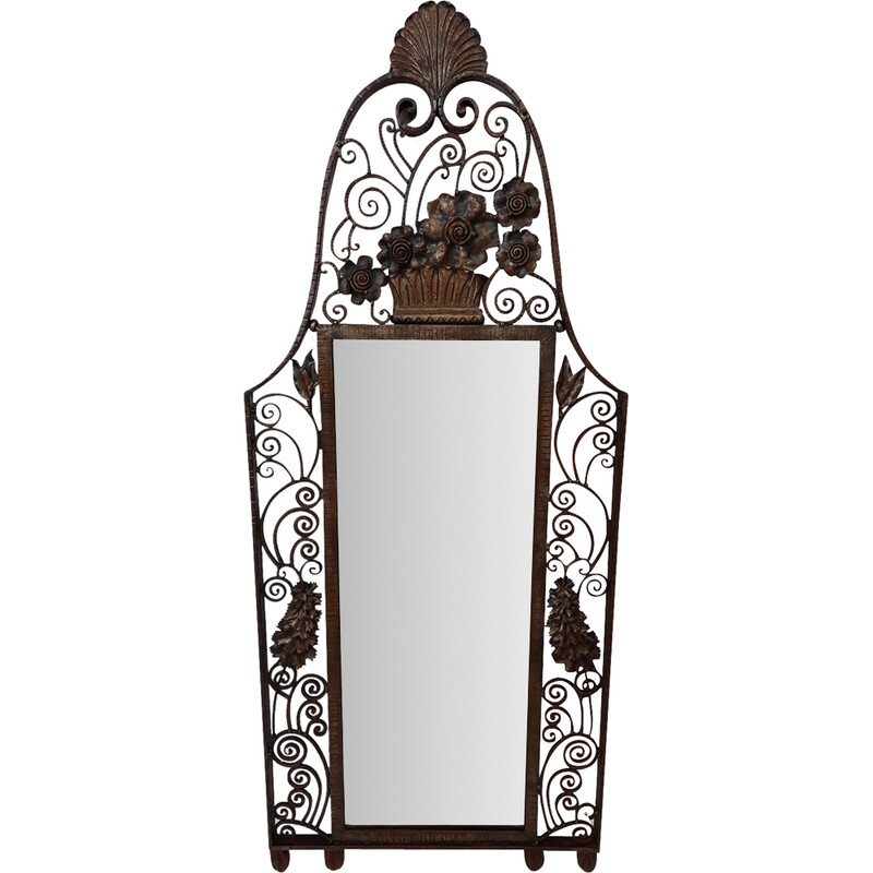 Vintage wrought-iron Art Deco mirror by François Carion