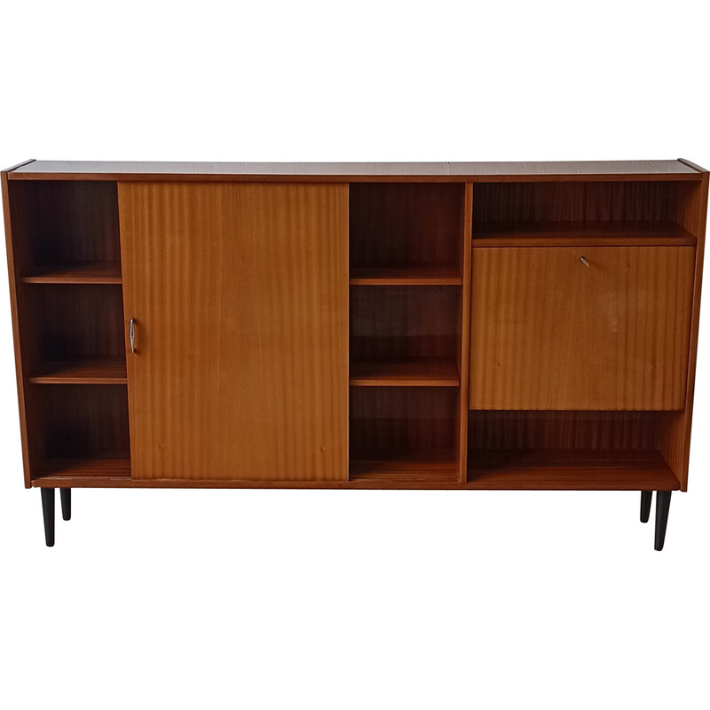 Credenza vintage in legno e vetro, anni '70