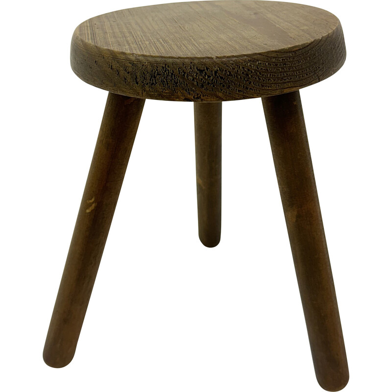 Vintage Brutalist stool in solid wood, 1970