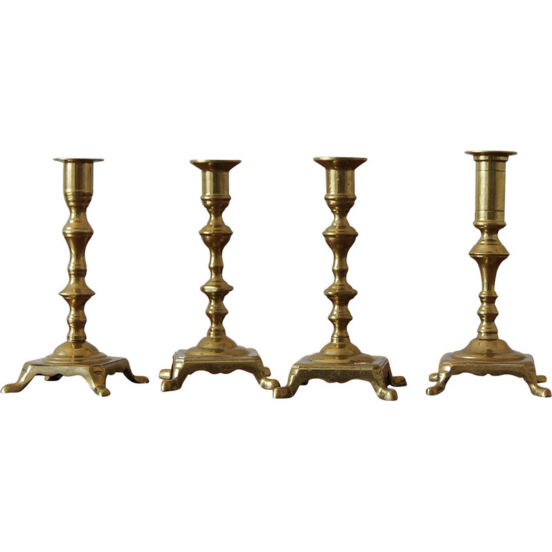 Set of 4 vintage brass candlesticks, Denmark 1960s