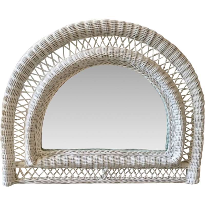 Demi-Lune vintage mirror in white rattan