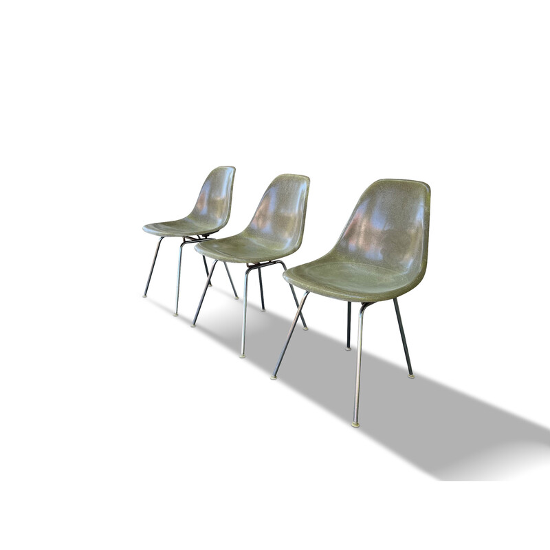 Ensemble de 3 chaises vintage dsx en fibre de verre par Charles et Ray Eames pour Herman Miller