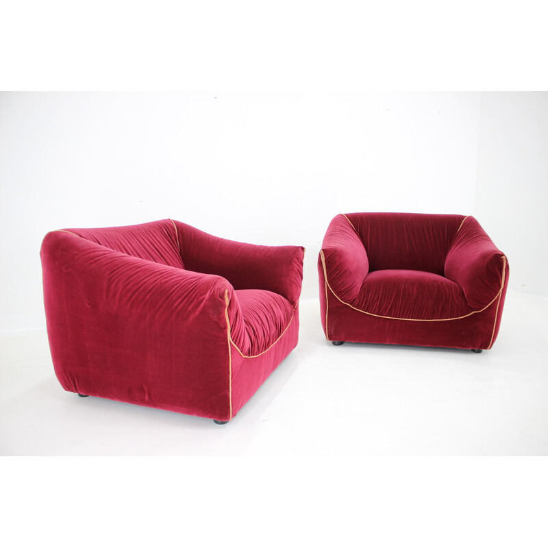 Pair of vintage velvet armchairs, Italy 1970