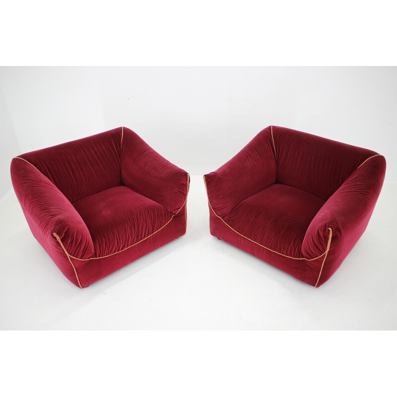 Pair of vintage velvet armchairs, Italy 1970