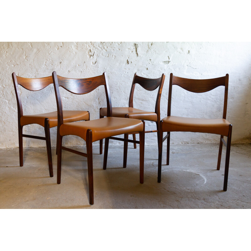 Set van 4 vintage palissander eetkamerstoelen Gs61 door Arne Wahl Iversen voor Glyngøre Stolefabrik, Denemarken 1950