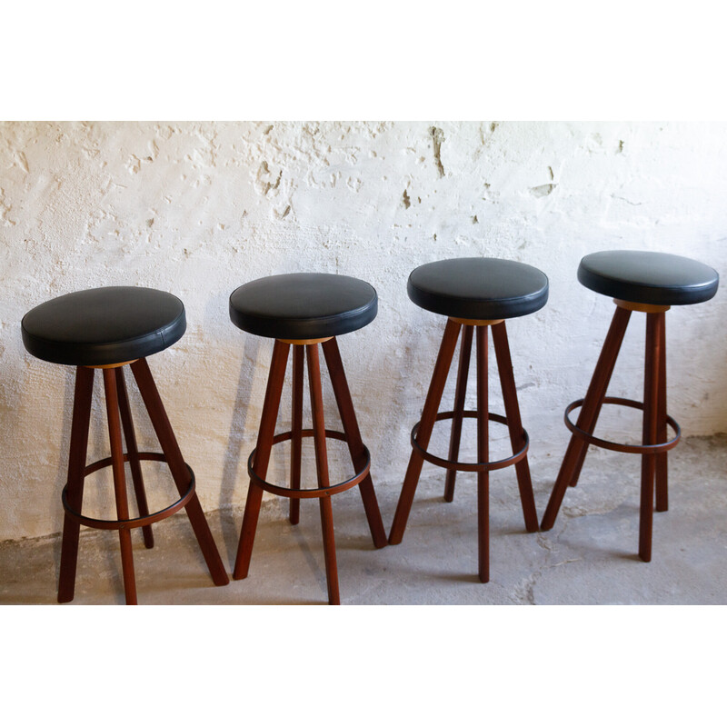 Set of 4 vintage teak barstools by Hans Olsen for Frem Røjle, 1960