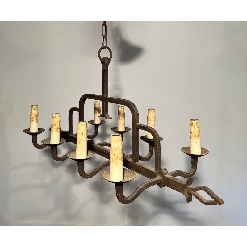 Vintage wrought iron chandelier, France 1940