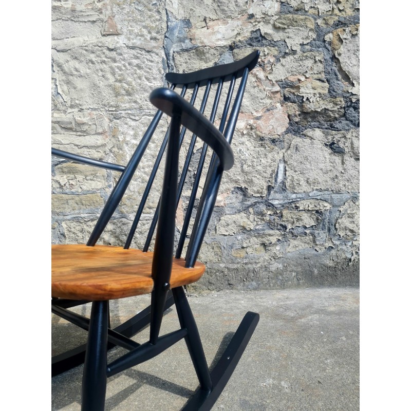 Fauteuil à bascule vintage en hêtre modèle 435