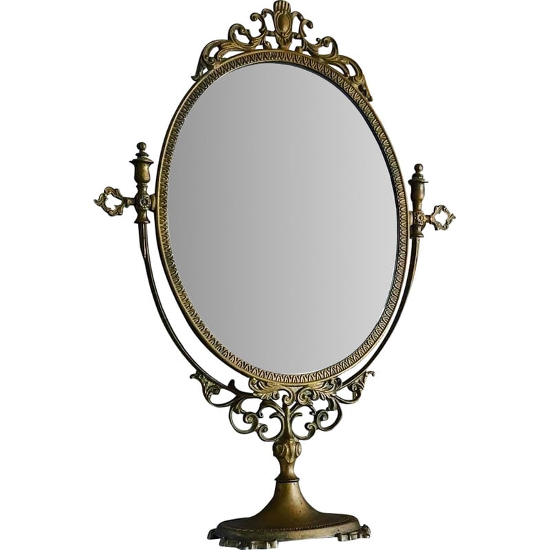 Antico specchio a mano in ottone