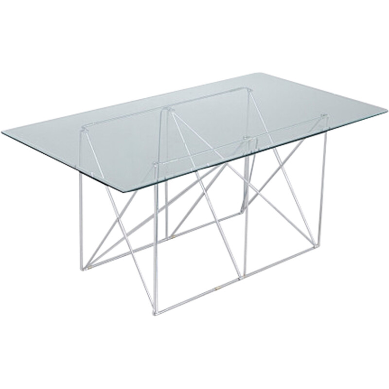 Vintage dining table in chromed steel and glass by Max Sauze, France 1970