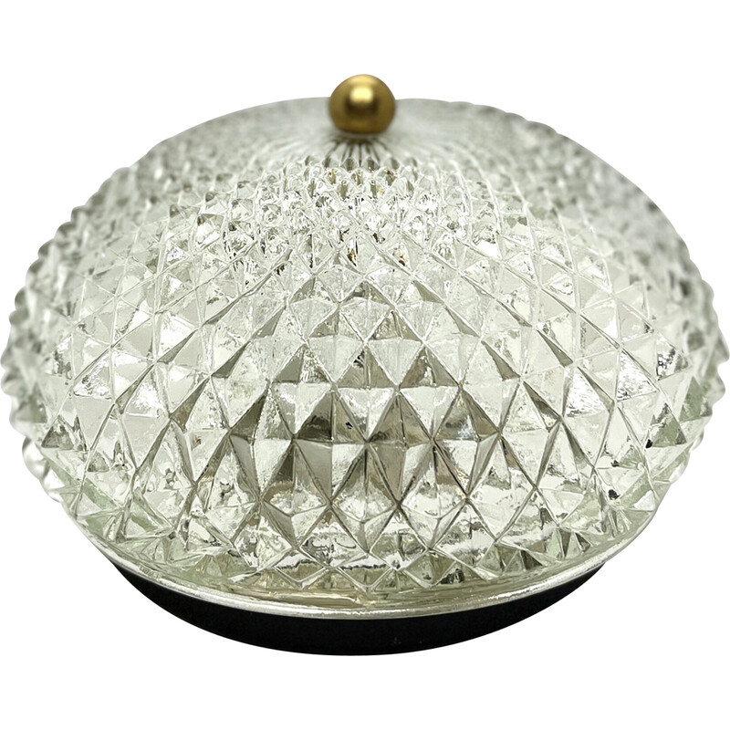 Vintage crystal glass ceiling lamp by Glashütte Limburg, Germany 1970