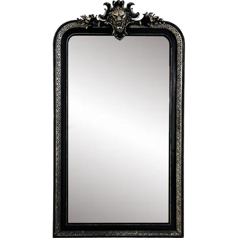Specchio vintage in legno annerito e argento