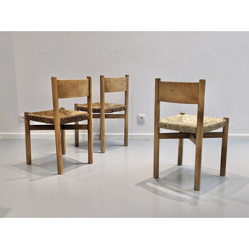 Ensemble de 3 chaises vintage Méribel en bois par Charlotte Perriand