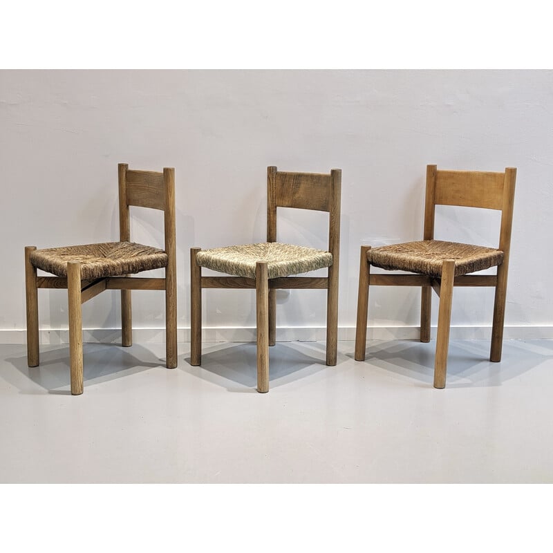 Set van 3 vintage Meribel houten stoelen van Charlotte Perriand