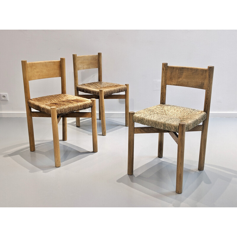 Conjunto de 3 cadeiras de madeira Meribel vintage de Charlotte Perriand