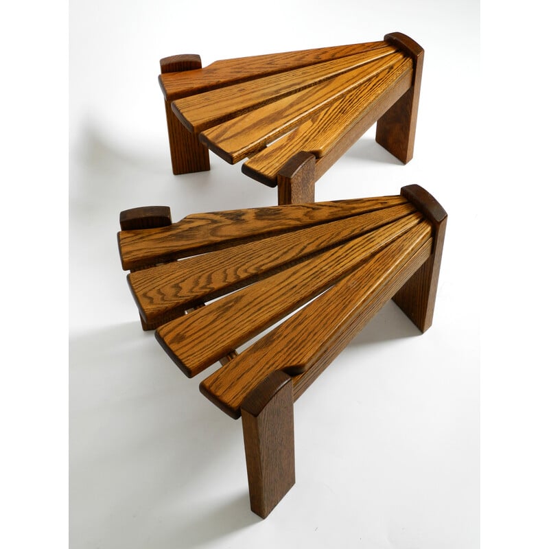 Pair of vintage triangular-shaped oakwood side tables by Dittman + Co for Awa Radbound, Netherlands