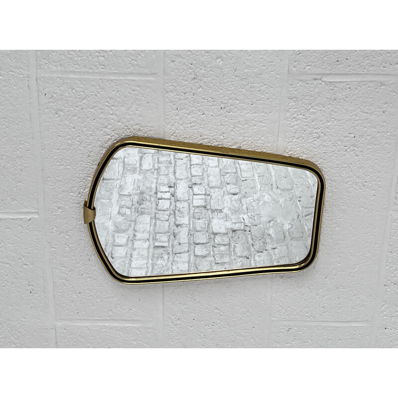 Vintage free-form mirror with brass frame, 1960