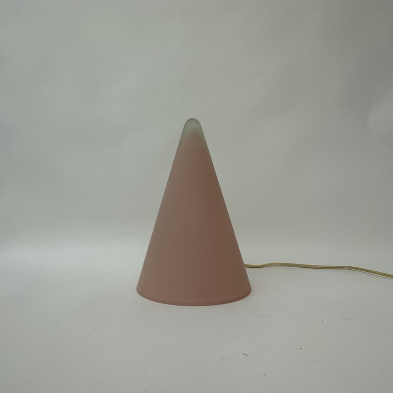 Vintage Teepee table lamp in pink glass by Sce, France 1970