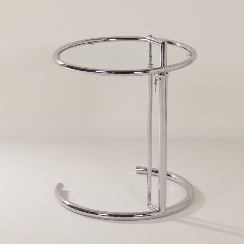 Vintage chrome-plated metal and glass side table by Eileen Gray, 1980