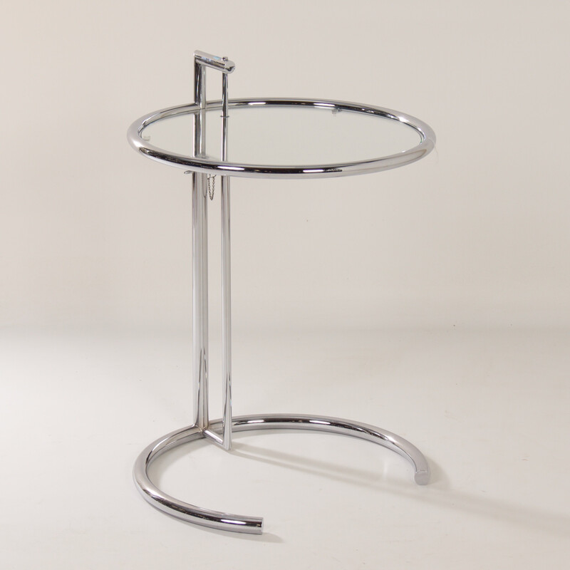 Vintage chrome-plated metal and glass side table by Eileen Gray, 1980