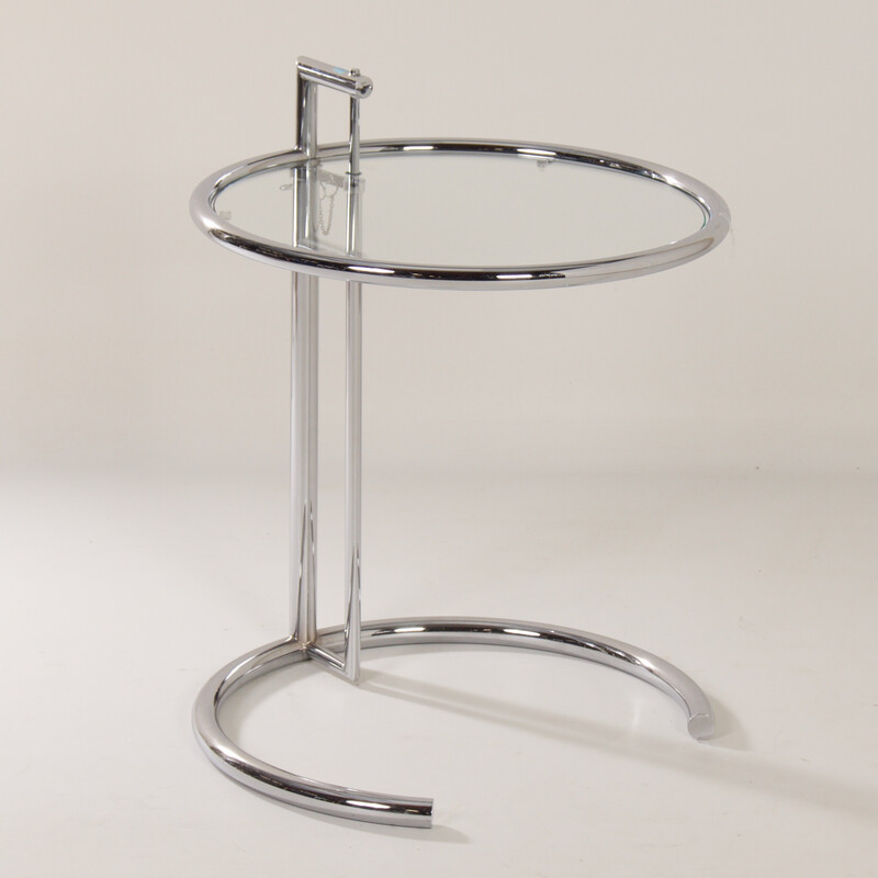 Vintage chrome-plated metal and glass side table by Eileen Gray, 1980