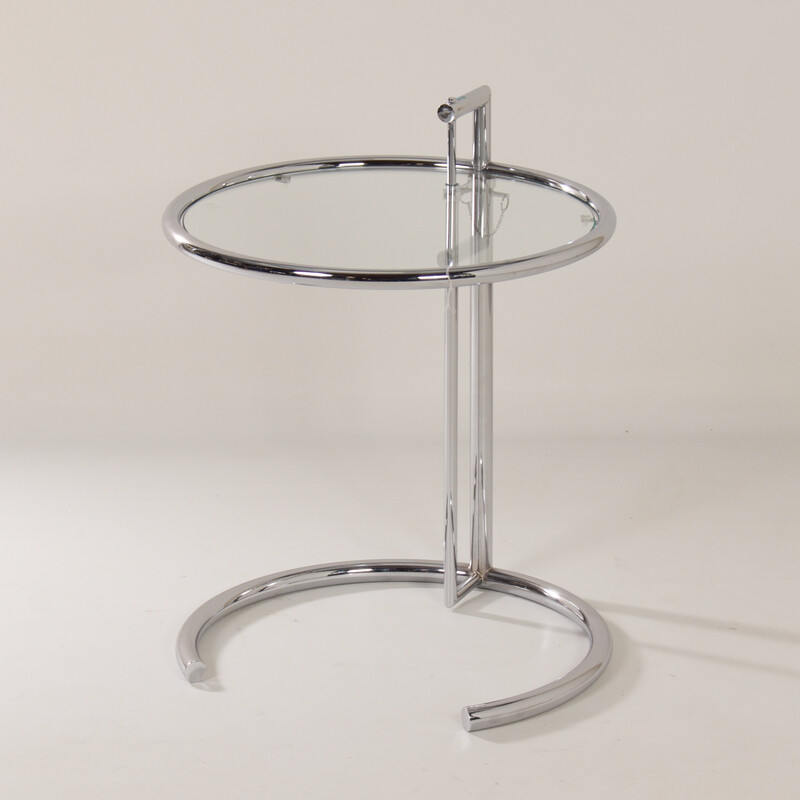 Mesa de apoio vintage em metal cromado e vidro de Eileen Gray, 1980