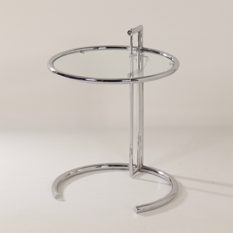Vintage chrome-plated metal and glass side table by Eileen Gray, 1980