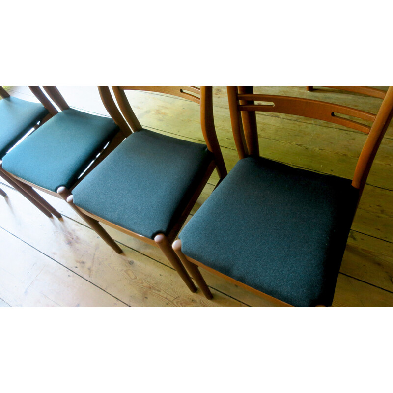 Set of 8 vintage teak wood and fabric chairs, 1960