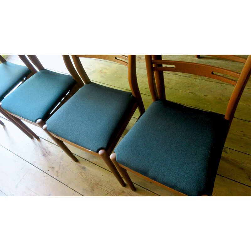 Set van 8 vintage teakhouten en stoffen stoelen, 1960