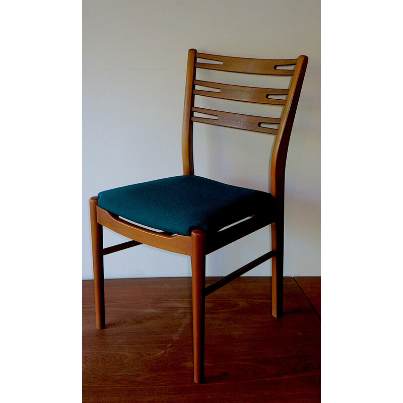 Set of 8 vintage teak wood and fabric chairs, 1960