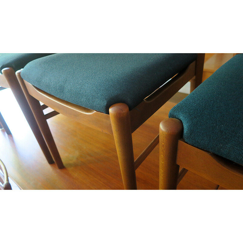 Set of 8 vintage teak wood and fabric chairs, 1960