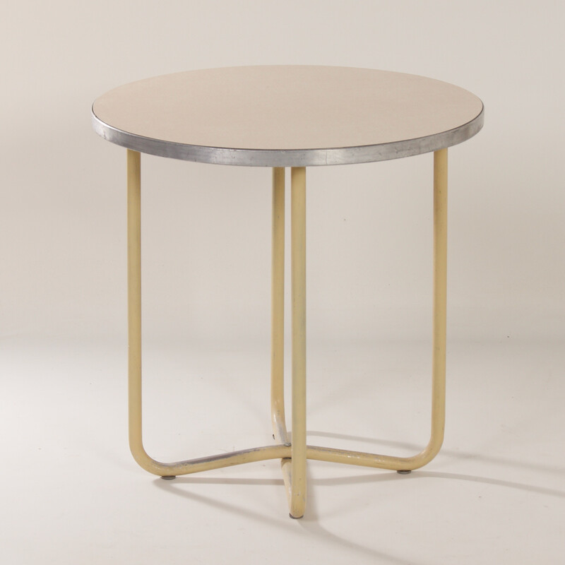 Table basse ronde vintage en bois et aluminium par Ahrend, 1950