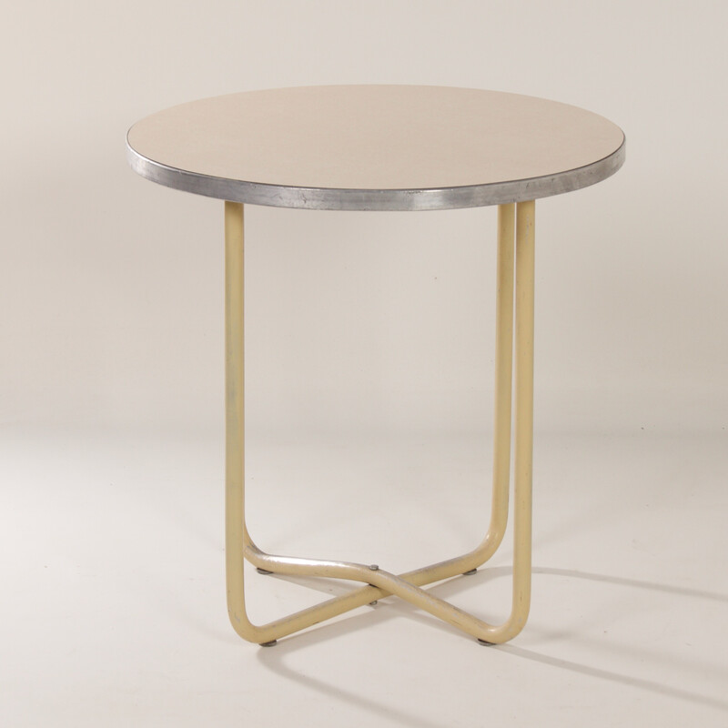 Table basse ronde vintage en bois et aluminium par Ahrend, 1950