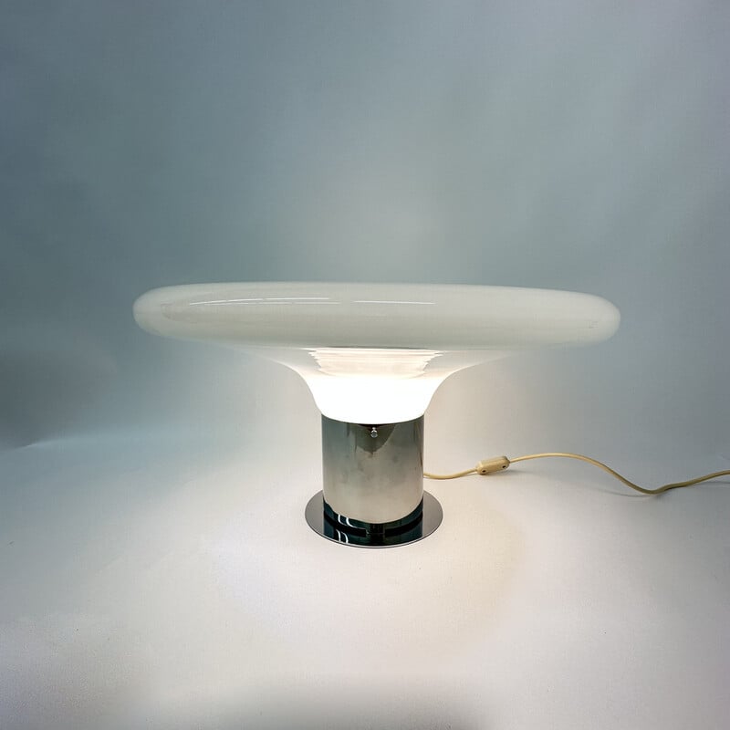 Lámpara de sobremesa vintage de cristal Ufo space age, Italia años 70