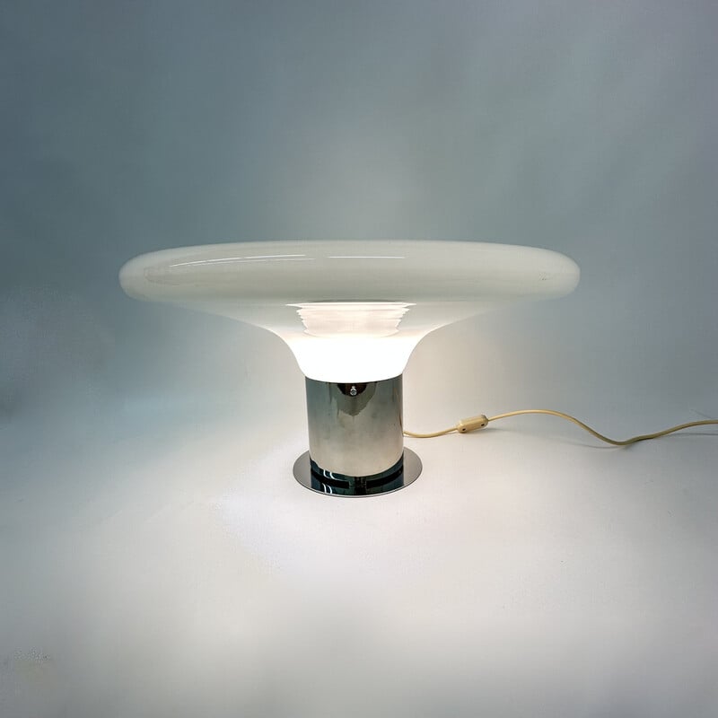 Lampe de table vintage Ufo de l'ère spatiale en verre, Italie 1970