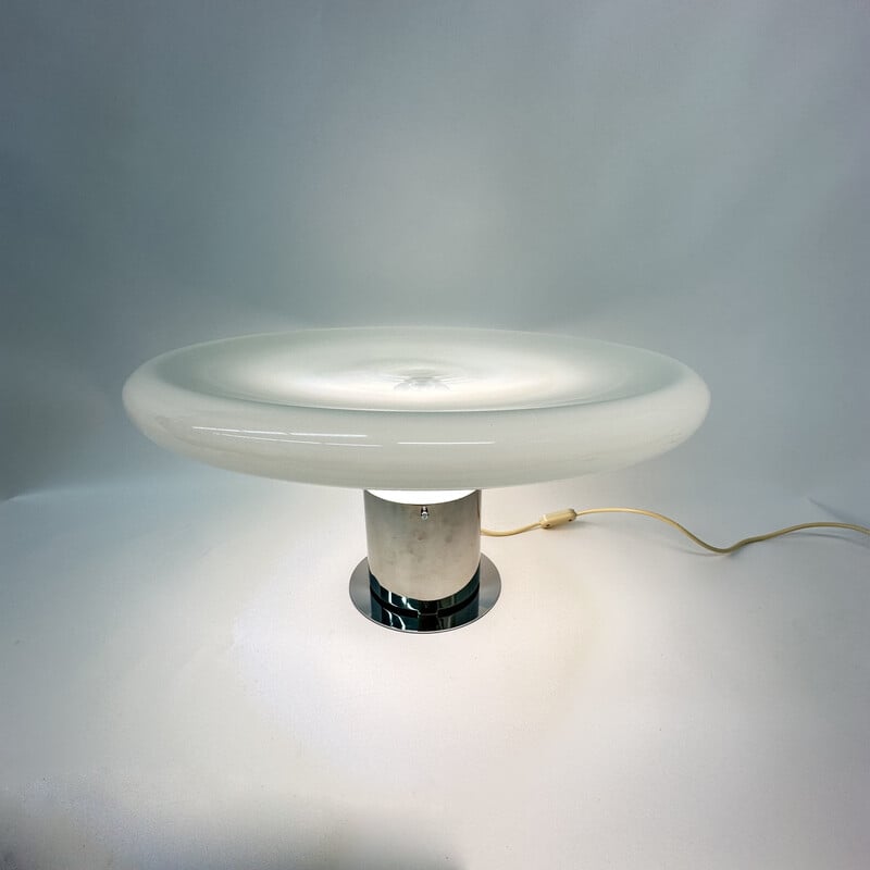Lampe de table vintage Ufo de l'ère spatiale en verre, Italie 1970