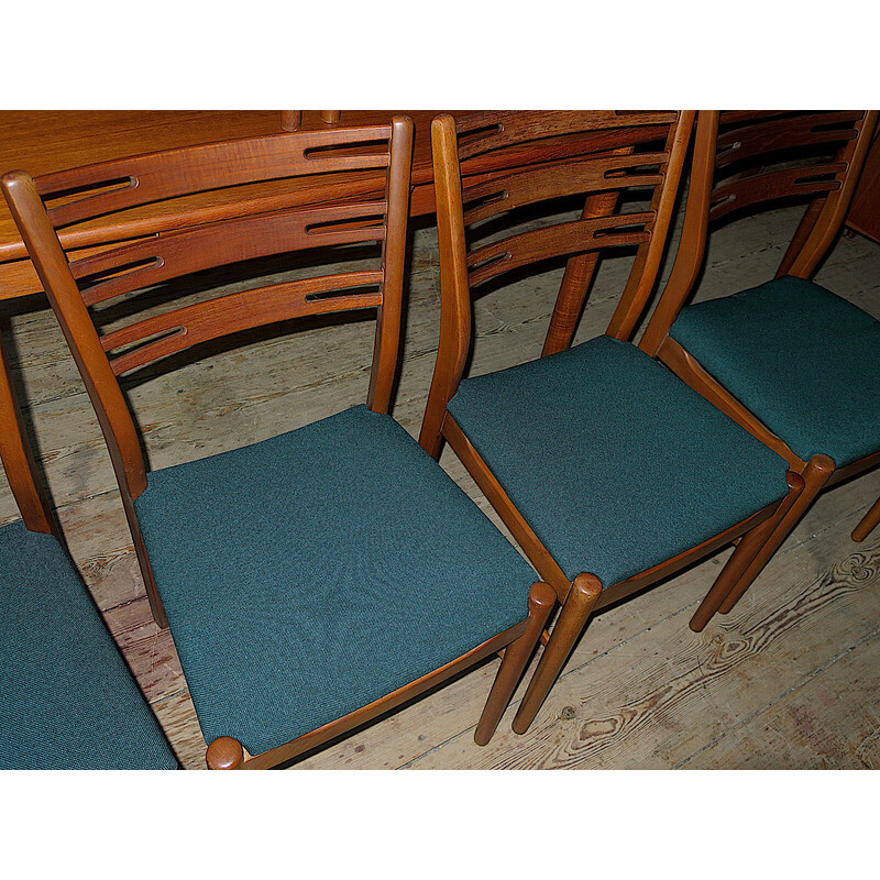 Conjunto de 8 cadeiras vintage em madeira de teca e tecido, 1960