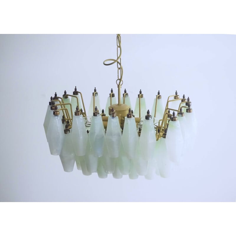 Italian vintage chandelier in Murano opaline glass