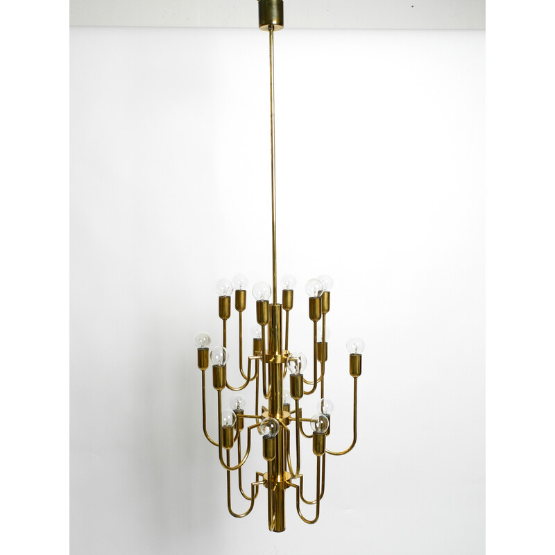 Mid century brass chandelier with a long brass rod