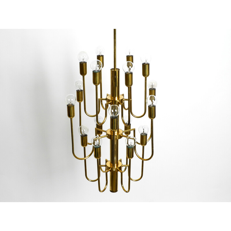 Mid century brass chandelier with a long brass rod