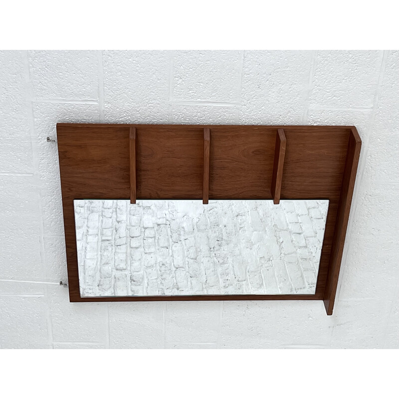 Scandinavian vintage wooden mirror with built-in shelves, 1960-1970