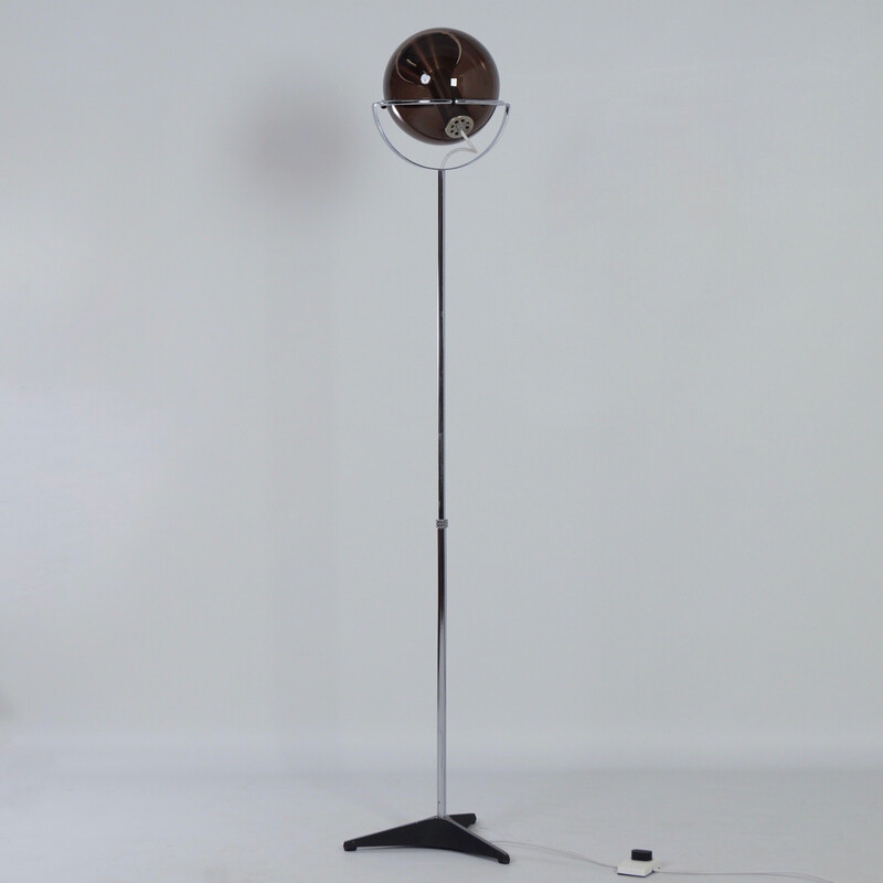 Vintage globe floor lamp in smoked glass by Frank Ligtelijn for Raak, 1960s