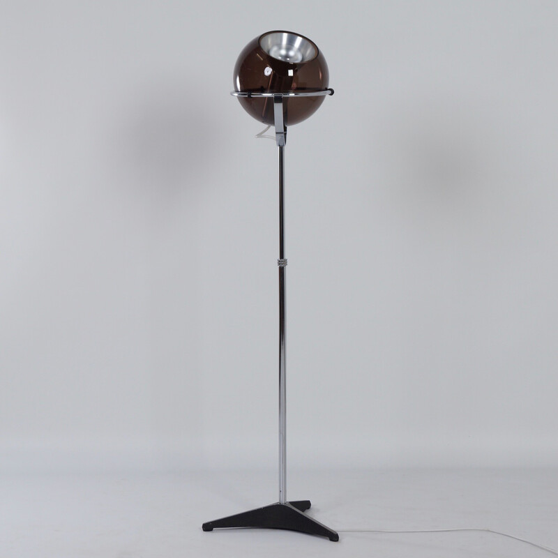 Vintage globe floor lamp in smoked glass by Frank Ligtelijn for Raak, 1960s