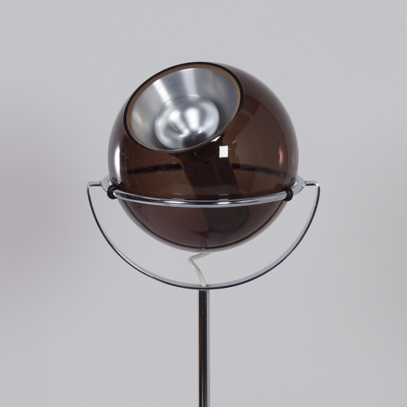 Vintage globe vloerlamp in rookglas van Frank Ligtelijn voor Raak, jaren 1960