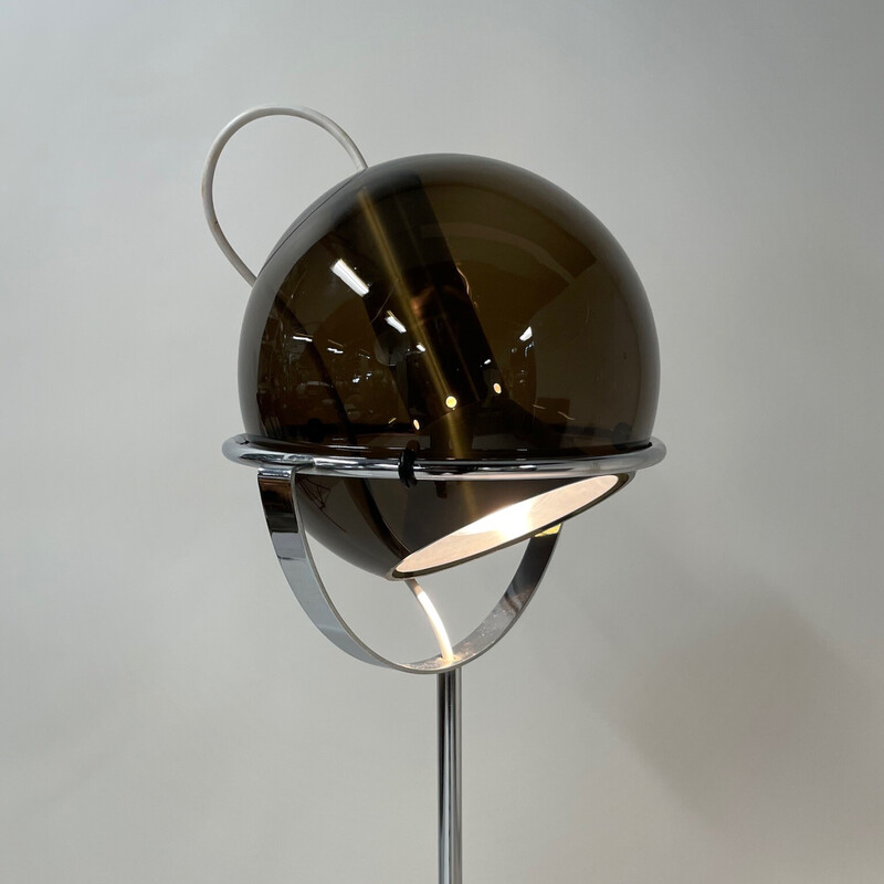 Vintage globe floor lamp in smoked glass by Frank Ligtelijn for Raak, 1960s